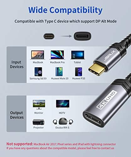 JSAUX USB tip C za DisplayPort adapter 4K @ 60Hz, C za prikaz portnog kabla, kompatibilan sa Macbook Pro 2019