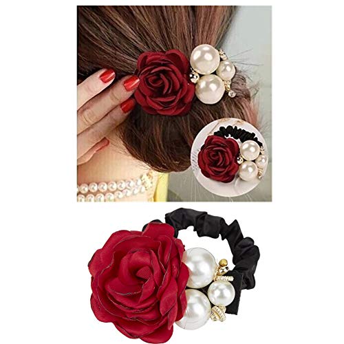 6 pakovanja šarenih ručno rađenih bisernih vještačkih dijamantskih ruža za kosu mašne za kosu elastične trake