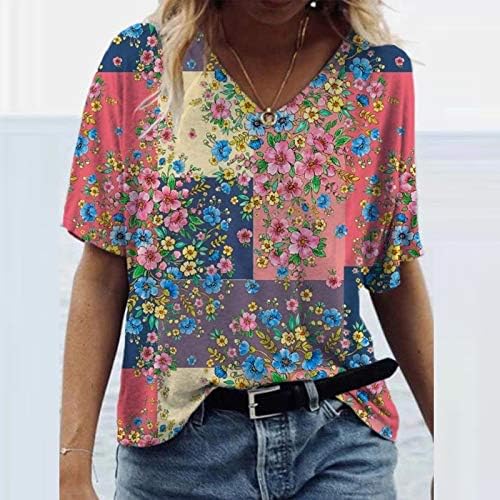 Ženske cvjetne košulje moda plus veličine V-izrez Srednja duljina majica Labavi dnevni list pulover majice