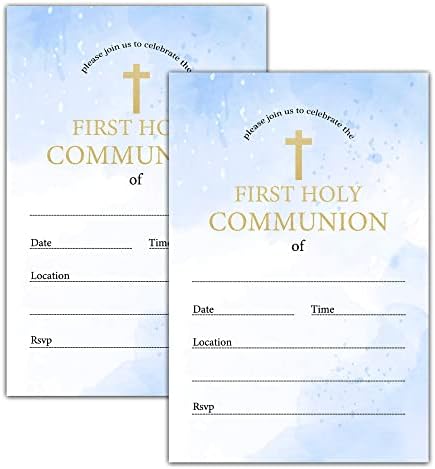 Pozivnici za krštenje sa kovertama, plavim akvarelom, pozivnice za prvo pričest, krštenje, religiozno