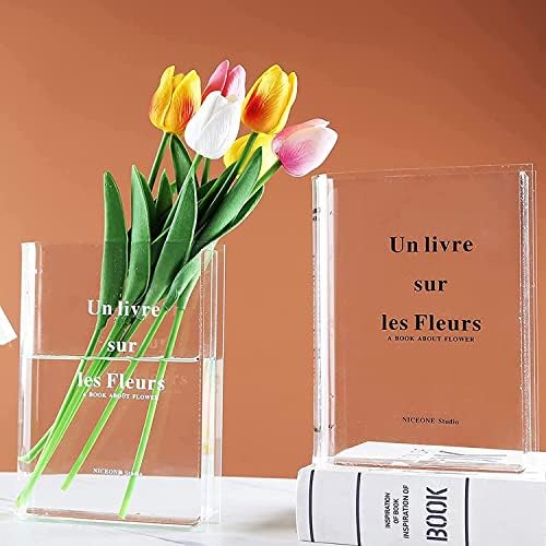 Rezervirajte vazu za cvijeće, jedinstvena akrilna cvijeća vaza čiste slatka knjiga vaza, umjetnički i kulturni okus ukrasni cvijet vaze, ukrasni središnji prostor za kućne kancelarije ili pisma