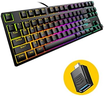 Hiwings HI100 TKL kompaktna mehanička tastatura za igre, RGB LED Rainbow Backlit 100 87 tipki Tastatura sa plavim prekidačima, kompatibilni prozori, Mac Tip C Adapter, Crni