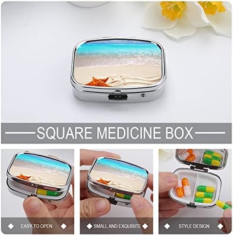 Kutija za pilule Starfish Beach pijesak Waves kvadratnog oblika futrola za tablete za lijekove prenosiva