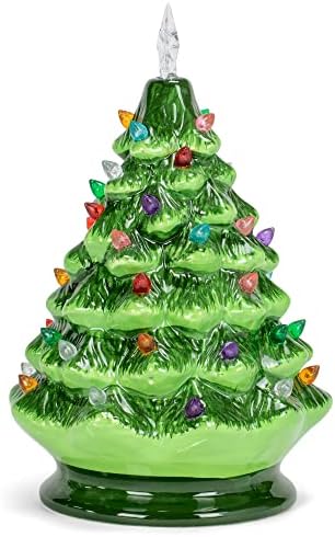 RAZ uvozi vintage zeleno osvijetljeno keramičko božićno drvce sa tajmerom 8 inča