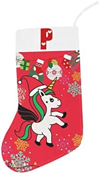 Santa jednorog Božićne čarape sa slovom P i srce 18 inča veliko crveno i bijelo