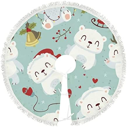 Suknja za božićnu drvcu 48 inča sa tasselima crtani polar medvjed xmas dekor za božićnu zabavu u zatvorenom vanjskom