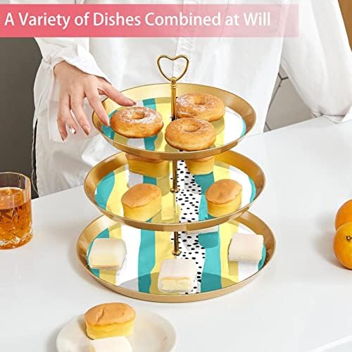 3 slojevi desertni štand Cupcake Voće ploča Plastična držač za posluživanje za zaslon za vjenčanje rođendan za bebe Tuširanje čajnih ukrasa za čaj, šareno geometrijsko pozadina