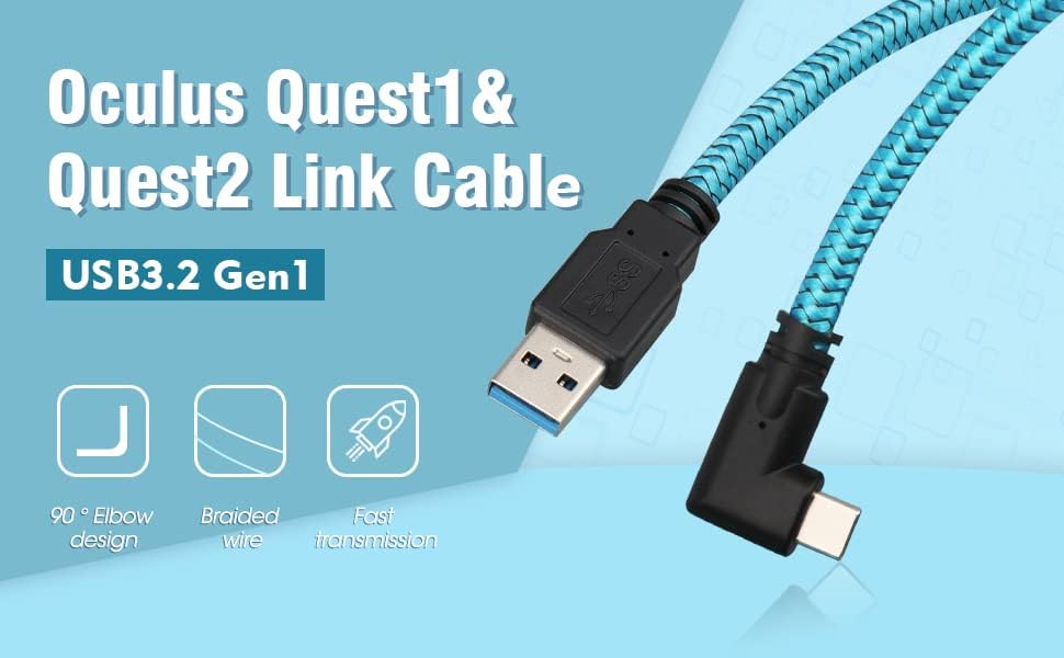 Link kabl 10ft Kompatibilan je za Oculus Quest 2/1, FATOM USB 3.2 Gen 1 tip A do C Kabl za punjenje za VR slušalice Gaming PC / Steam VR, brza kabel za prenos podataka i brzi kabel za prenos podataka