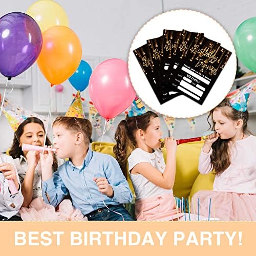 Pozivnice za rođendan Black Gold Lefohlon, 20 pozivnica sa kovertama, odrasli rođendanski večera za zabavu za muškarce ili žene, rođendanske ukrase za dječake - B03
