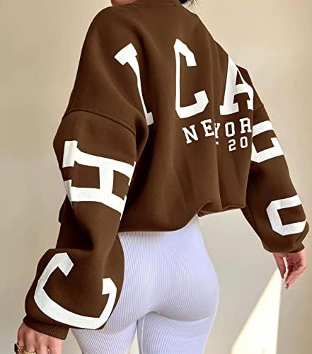 Cioatin Ženska trendi prevelika Crewneck Chicago Pismo grafički džemper Y2K džemper od pada runa