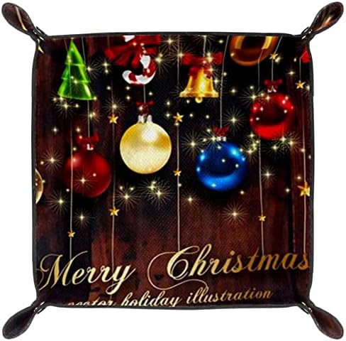 Kožna posuda za valet, kockica preklopna držač kvadratnog drveta, obrub Organizator ploča za promjenu ključa kovanice, sretne ukrase božićne boje
