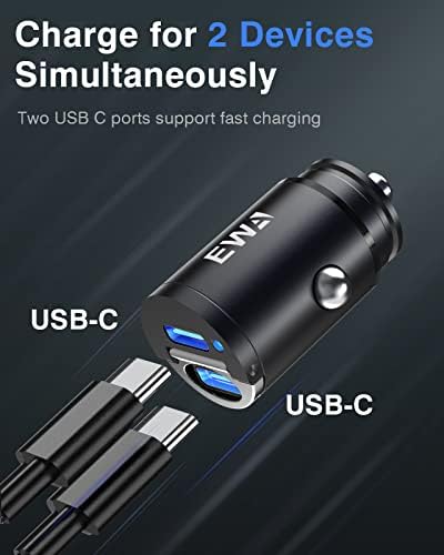EWA USB C Car Charger 30W, najmanji 4.8a Dual Port USB C PD Telefon Automobilski punjač, ​​Flush Fit Metal Adapter za iPhone 14/14 Pro / 14 Pro Max / 13 Pro / 13 Pro Max, Galaxy, iPad, Magsafe Punjač