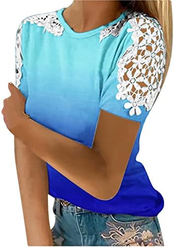 Ženski ljetni vrhovi 2023 modni štampani majica čipkasti kratki rukavi bluza okrugli vrat Casual vrhovi