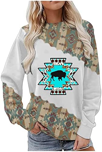 Zrak Aztec za žene dugih rukava Crewneck pulover Bluza Vintage Graphic Tee majice Etnički geometrijski