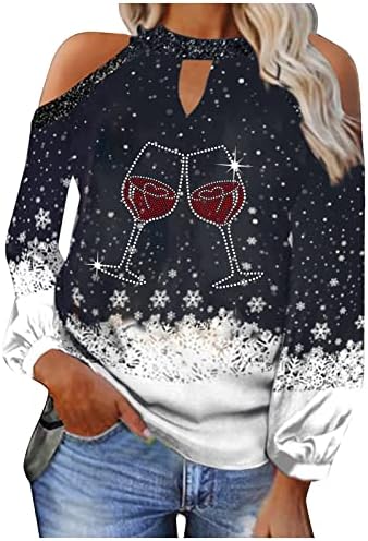 GatXVG ženski božićni hladni na vrhu majica s dugim rukavima Buffalo vinski stakleni stakleni staklo kolor blok tunika bluza