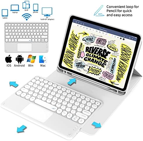 KENKE iPad Air 5th generacija / iPad Air 4th Gen touchpad okrugla torbica za tastaturu sa držačem olovke - magnetski Odvojivi poklopac Bluetooth tastature za iPad Air 10.9 inča, siva