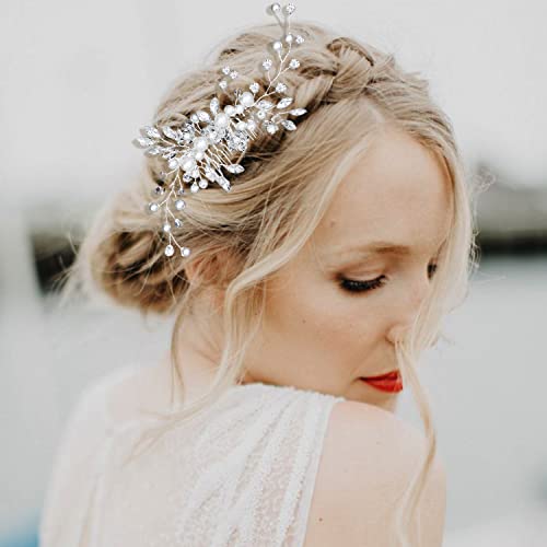 Silver Flower Crystal Bride Wedding češalj za kosu dodatna oprema za kosu sa biserom, Bridal Side Combs Headpiece