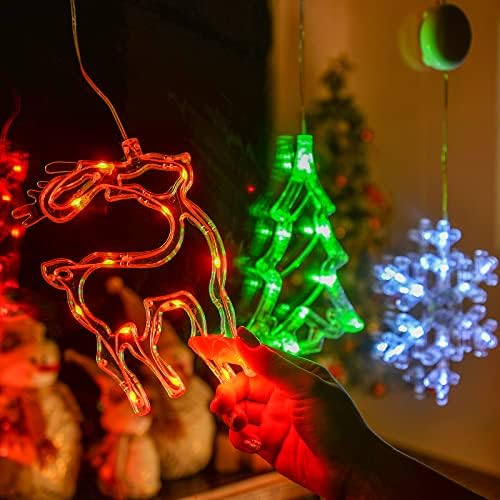 LOLStar Božić dekoracije, 3 Paket sob božićno drvo Snowflake Božić prozor svjetla sa usisnim Kup, baterije