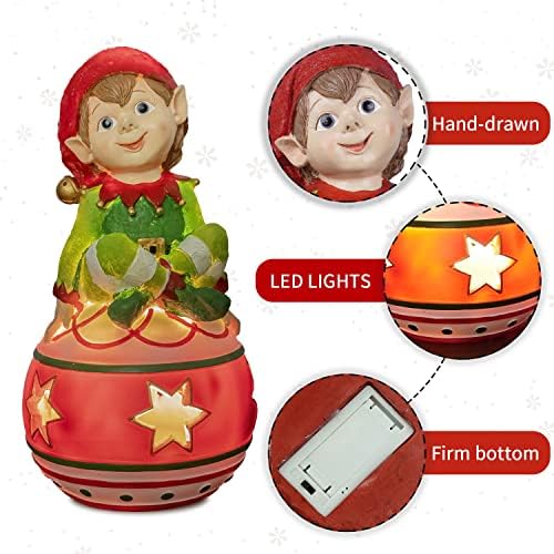 Božić dekoracije Elf sa LED svjetla, 10 visok, Elf sjedi na lopti, crvene i zelene utakmici, stvara