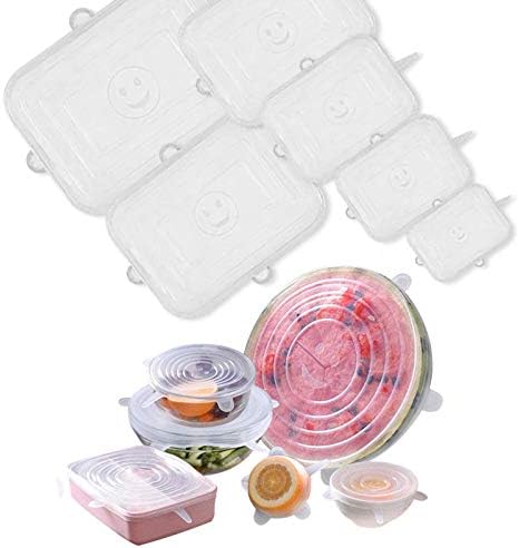 Silikonski rastezljivi poklopci Navlaka za hranu za višekratnu upotrebu za različite veličine šolja za lonce posuda za suđe, Sef u mikrotalasnoj mašini za pranje sudova frižider, 6 pakovanja kvadratnih