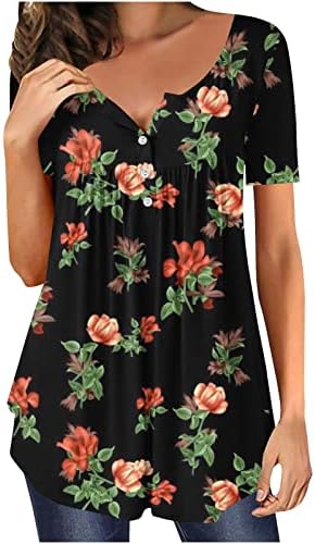 majice za lcepcy da sakriju trbuh masti za žene srušeno casual cvjetni print Henley mashirt V izrez kratki rukav