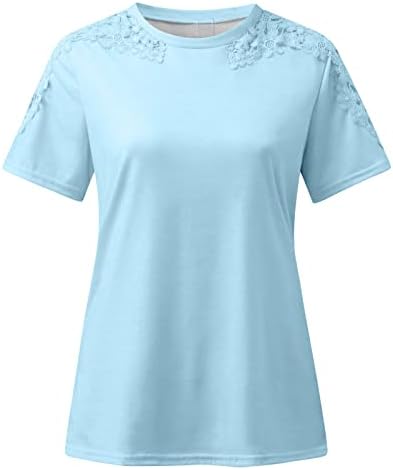 Ljetne košulje za žene CUTOUT čipke kratkih rukava na vrhu trendne majice okrugli vrat Ležerni labavi