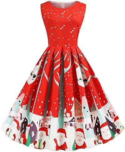 Vintage Božić haljina ženske haljine bez rukava Tank haljine 1950-ih visokog struka i Flare slatka grafička