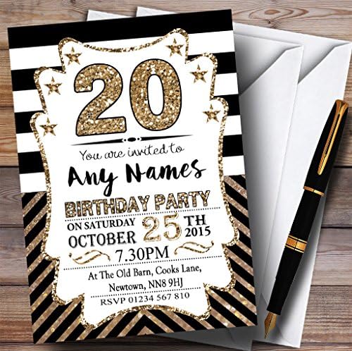 CARD ZOO BLACK i bijeli bronzani Chevrons 20. Personalizirani pozivnice za rođendan