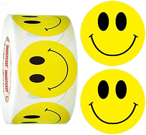 SMARSTICKER Yellow Smile Face Happy Stickers 2 inčni okrugli krug Božić veliki osmeh Face Stickers