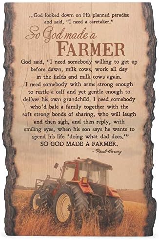 Bog je napravio poljoprivrednika punu stih traktor scenu 24 x 16 rustikalni drvo kora rub