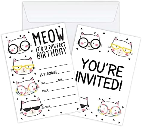 Wuawn 20 CAT Rođendan Pozivnice sa kovertama, mačiće PAWTY FILL - U rođendanskim pozivnicama za dječake
