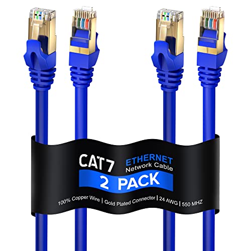 Cat 7 Ethernet kabel 4 Ft - Brzi internet i mrežni LAN patch kabel, RJ45 konektori - [4ft / plavi / 2 paket] - Savršeno za igranje, streaming i još mnogo toga!