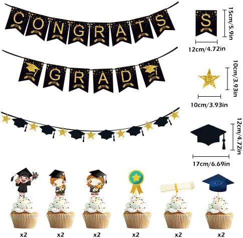 Airsnigi čestitamo Gradski banner za maturant za maturu, crni i zlatni dekoracije za diplomiranje