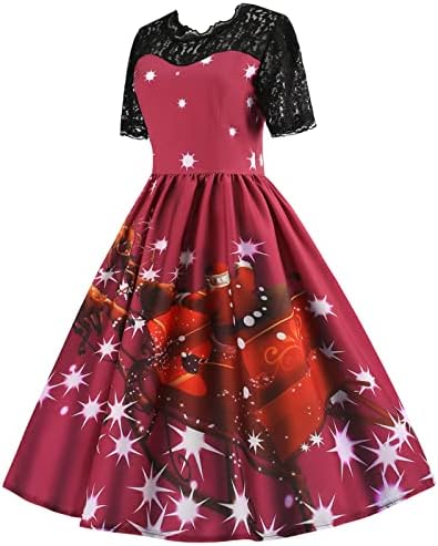 Božićna Čajna haljina za ženske 1950-ove Vintage Rockabilly Swing haljine čipkasti spoj kratki rukavi Party Midi haljina