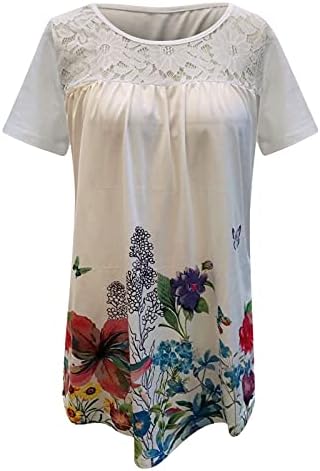 Ljetni cvjetni tiskani vrhovi za žene labave fit čipke šivene košulje izdužete ruffle tuničke majice