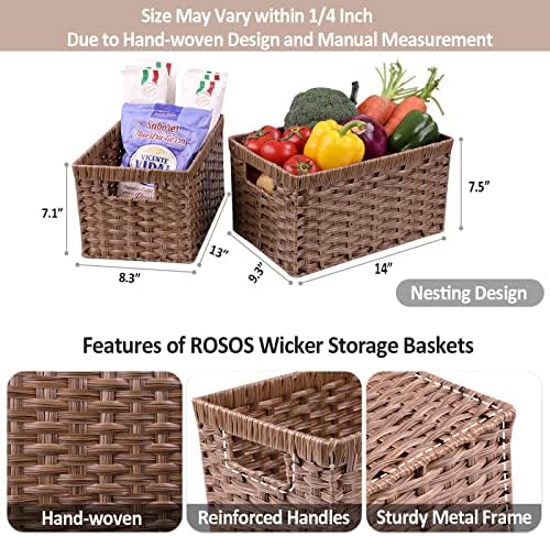 Rosos Wicker Baskets 2 pakovanje, pravokutna košara za pohranu s ručkama, vodootporne plastike Velike