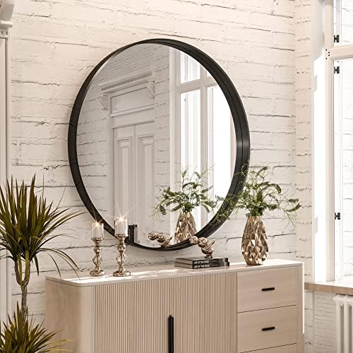 TokeShimi crno okruglo ogledalo 30 inča crno kružno zidno ogledalo bez zarđale aluminijumske legure brušeni mat metalni okvir okruglo ogledalo za kupatilo za moderan minimalistički Kućni dekor