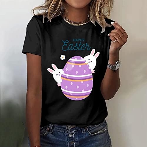 CGGMVCG Easter Thirts Majice za žene Kratki rukav Slatka zeko egblje ispisane grafike za posadu Grafički tees