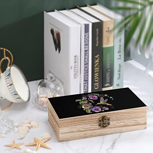 Cvijeće Hummingbirds Box sa drvene kutije Desktop Mali ukrasni organizator nakit sa poklopcem
