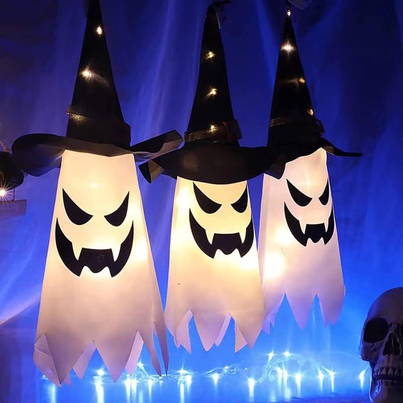 Halloween LED svjetlo, 17,7 inča viseća Ghost lampa Halloween Party Dress Up Glow Wizard šešir svjetla