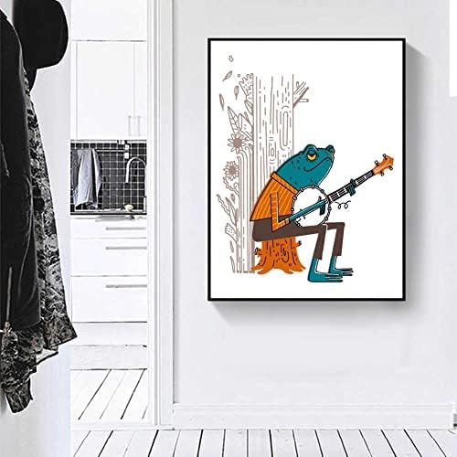 Na Funny Frog Poster Canvas Print 12 X 16 Neuramljeni Kawaii životinja žabe slikarstvo i gitara