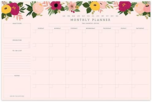 Bliss Collections Mjesečni planer, ružičasti cvjetni, neotkrivajući kalendar i planer za organiziranje i zakazivanje zadataka, tragač produktivnosti, ciljevi, bilješke i popis za obaveze, 12 x18