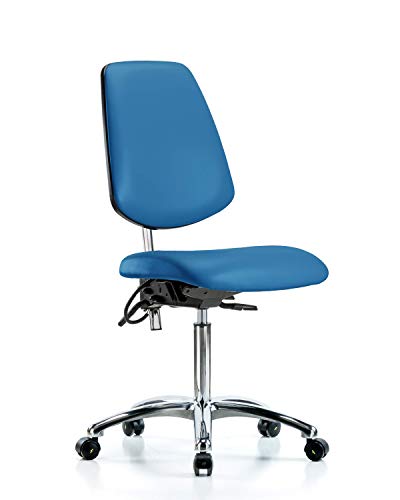 LabTech sjedeća LT43615 klasa 100 čista soba / ESD Vinilna Srednja klupa stolica Srednja leđa hromirana baza, nagib, ESD Kotačići plavi