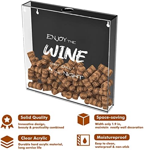 Koluti Square Wine Cork Holder Display, 11.5 x11.5 akrilna kutija za sjene okvir zidnog nosača, sa silikonskom pepeljarom za cigare i 2-slojnim podmetačem za staklo za viski, uključen rezač cigara, muški poklon Set