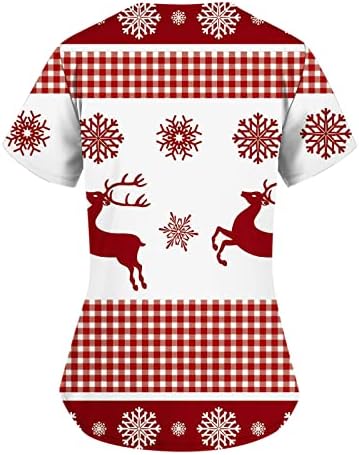 Božićni piling za žene meke Xmas pilinge Košulje s džepovima s kratkim rukavima V vrat Radna odjeća Slatka ljetovanje