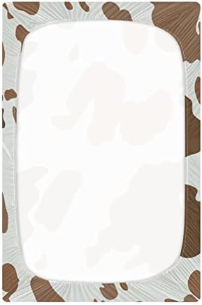 Alaza smeđa krava listova za printu opremljena bassinet list za dječake dječje djevojke, mini veličine 39 x