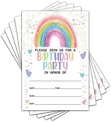 4 X 6 Rainbow tema Rođendanske pozivnice s kovertama - dječja rođendanska zabava za dječake ili djevojke - A001