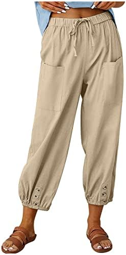 Posteljine pantalone za žene pamučne pantalone za pamučne posteljine Ljetne labave pantalone dnevne dukseve jednostavne hlače sa džepom