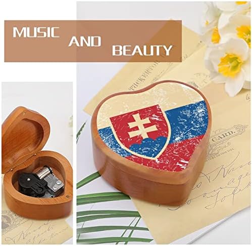 Retro Slovačka Zastava Slovod Glazbene kutije Vintage Graved Heart Musical Box Poklon za božićno Rođendan