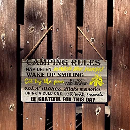 Pravila kampiranja potpisuje smiješna seoska kuća probuditi se smiješeni drveni viseći znak plaketir
